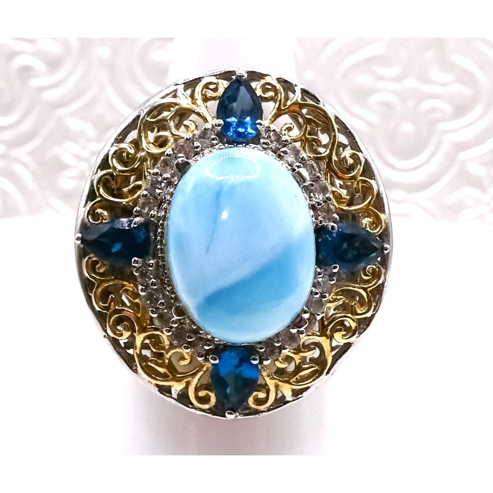 Chuck Clemency STS Sterling Silver Larimar Tourmaline Spinel Halo Ring 8